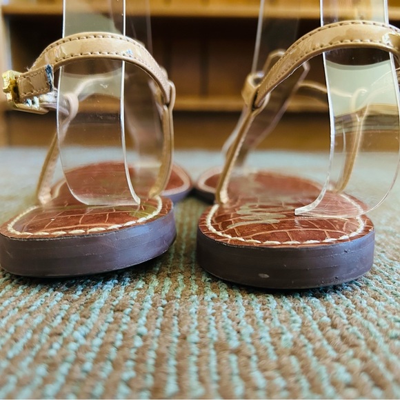 Sam Edelman Vegan Patent Almond Sand Gigi Thong Ankle Strap Sandals, size 8.5 - Picture 9 of 11